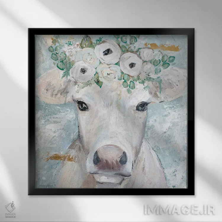 تابلو مدرن آنا بل، گاو اثر مکنزی کیسل - نمای قابدار مشکی