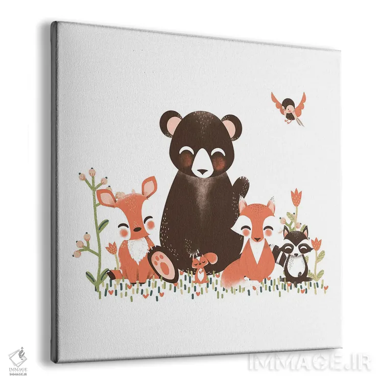 تابلو مینیمال حیوانات بامزه جنگل اثر کانزیلو - نمای پرسپکتیو محصول