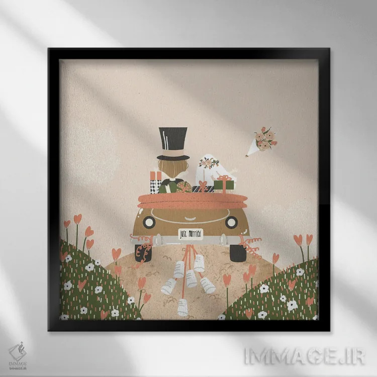 تابلو مینیمال تازه عروس و داماد اثر کانزیلو - نمای قابدار مشکی