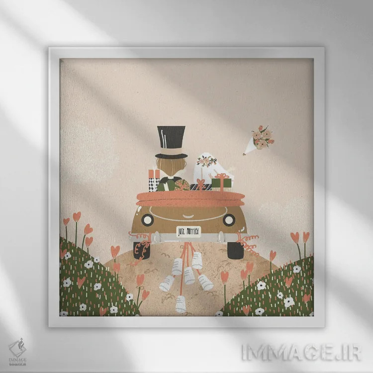 تابلو مینیمال تازه عروس و داماد اثر کانزیلو - نمای قابدار سفید