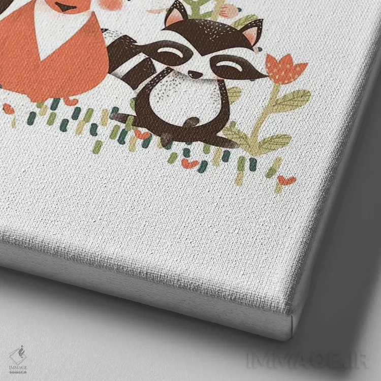 تابلو مینیمال حیوانات بامزه جنگل اثر کانزیلو - نمای نزدیک بافت بوم