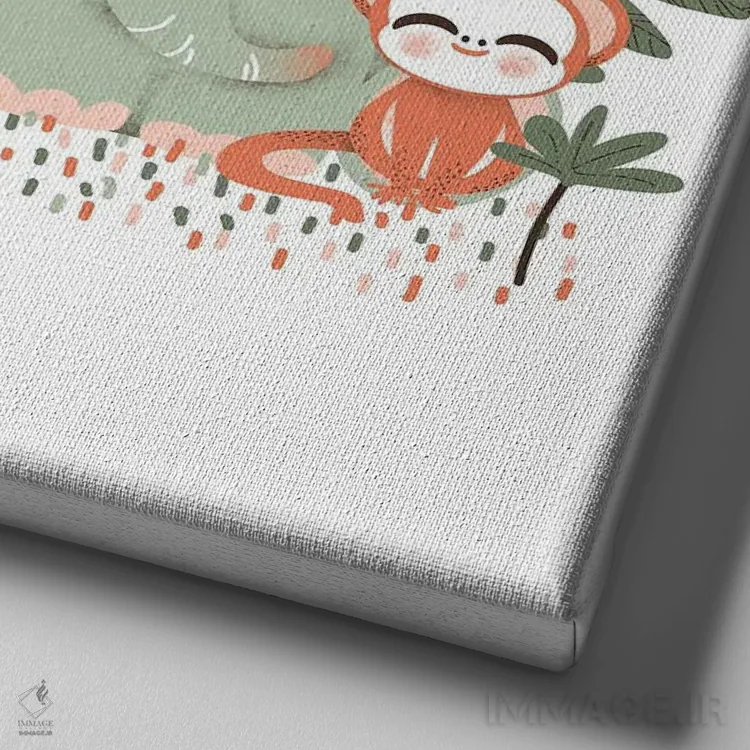 تابلو دکوراتیو حیوانات بامزه جنگل بارانی اثر کانزیلو - نمای نزدیک بافت بوم