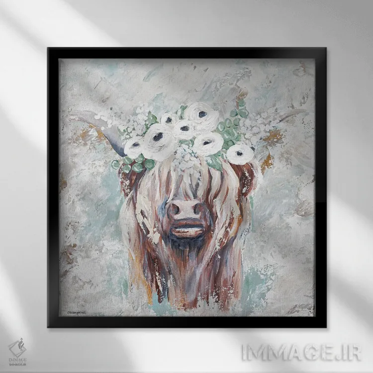 تابلو مدرن جولین، گاو اثر مکنزی کیسل - نمای قابدار مشکی