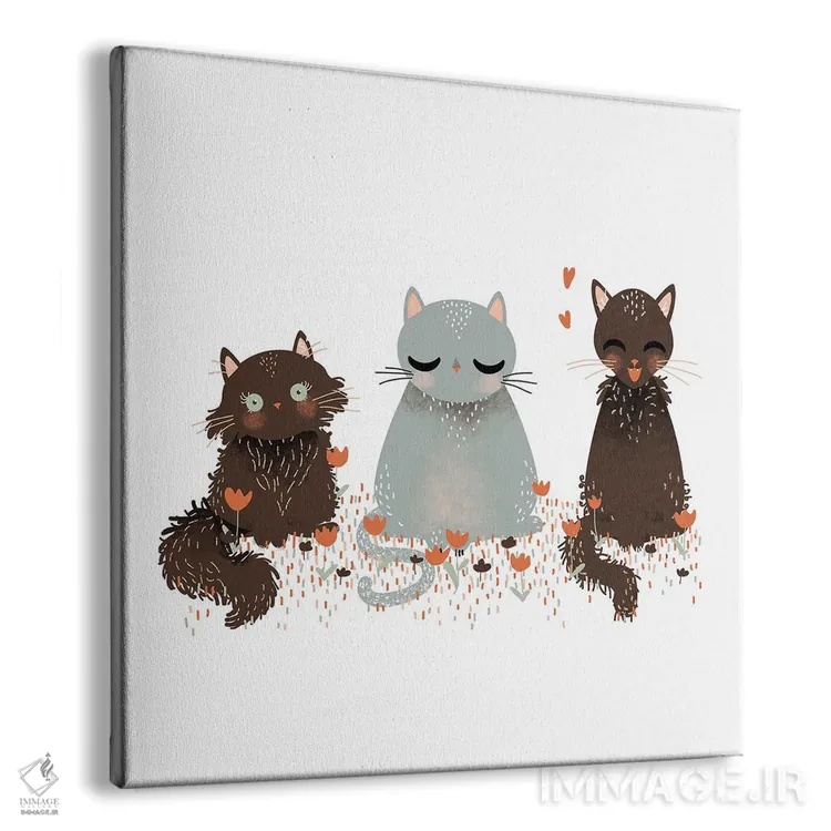 تابلو مینیمال سه گربه اثر کانزیلو - نمای پرسپکتیو محصول