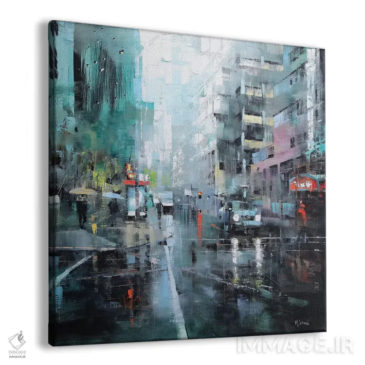 تابلو مدرن باران فیروزه ای مونترال اثر مارک لاگو - نمای پرسپکتیو محصول