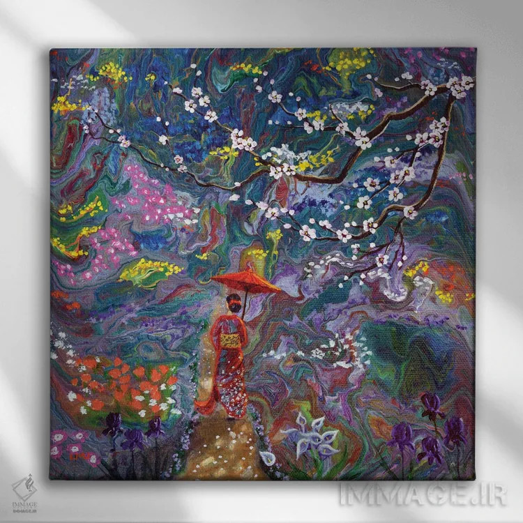 تابلو دکوراتیو قدم زنی در باغ اسرارآمیز اثر لورا ایورسن - نمای روبهرو روی دیوار