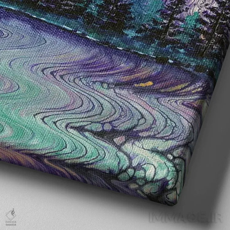 تابلو انتزاعی باران بنفش اورگن اثر لورا ایورسن - نمای نزدیک بافت بوم