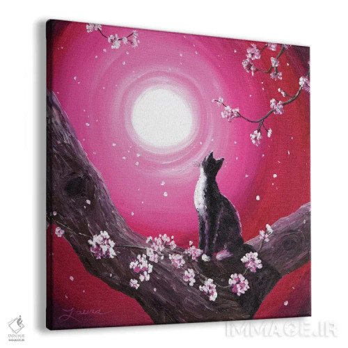 تابلو دکوراتیو گربه توکسیدو میان شکوفه های گیلاس اثر لورا ایورسن - نمای پرسپکتیو محصول