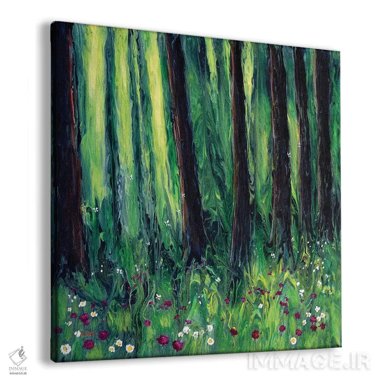 تابلو انتزاعی چمنزار گل های وحشی جنگل اثر لورا ایورسن - نمای پرسپکتیو محصول