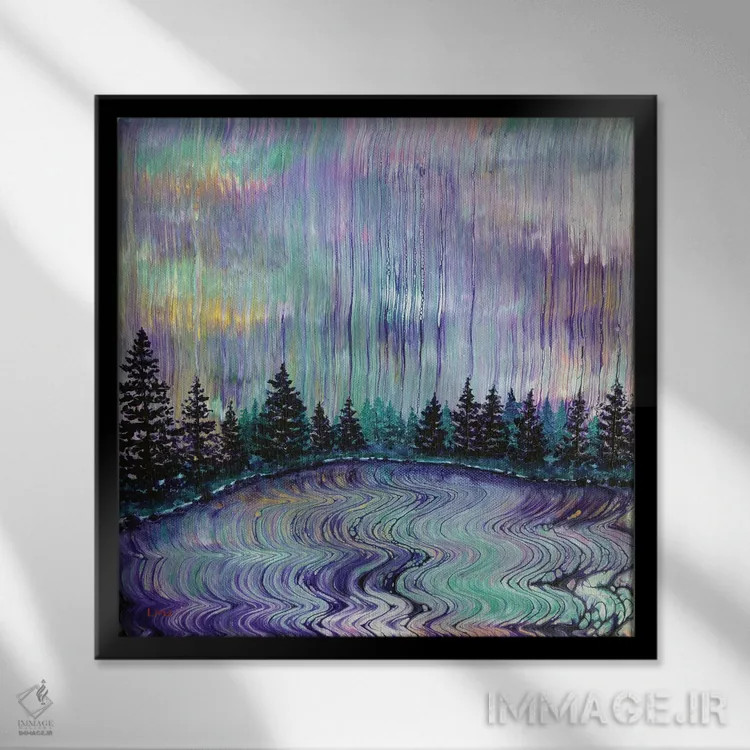 تابلو انتزاعی باران بنفش اورگن اثر لورا ایورسن - نمای قابدار مشکی