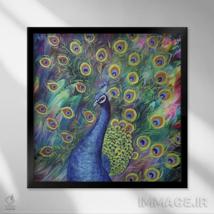 تابلو دکوراتیو طاووس اثر لورا ایورسن - نمای قابدار مشکی