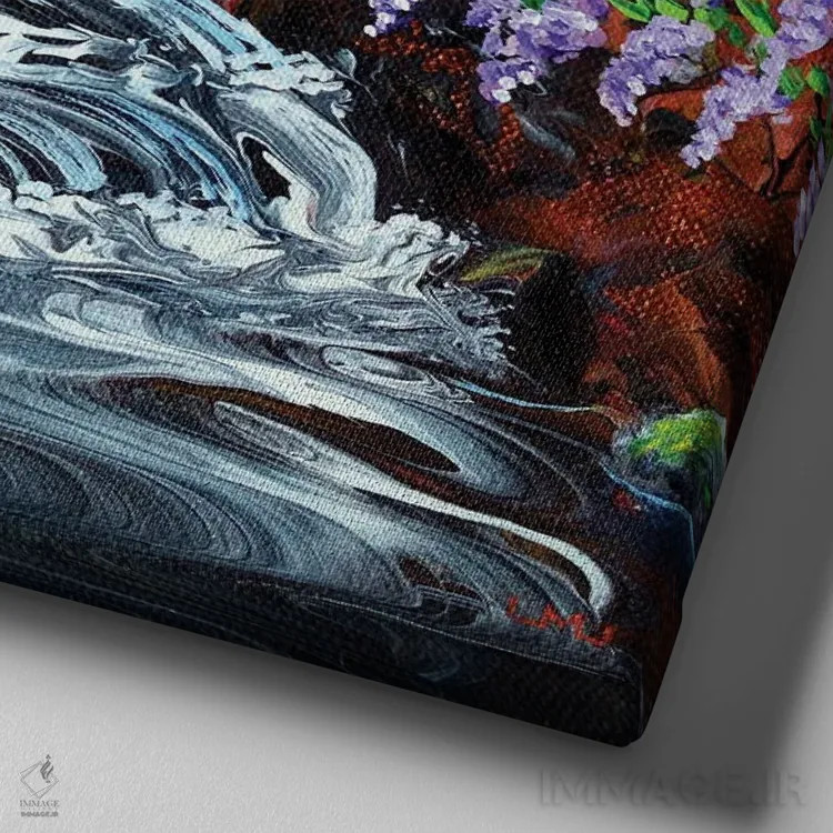 تابلو دکوراتیو آبشار پنهان اثر لورا ایورسن - نمای نزدیک بافت بوم