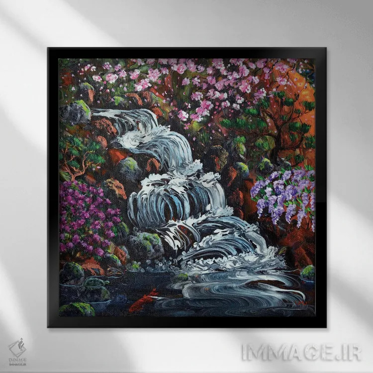 تابلو دکوراتیو آبشار پنهان اثر لورا ایورسن - نمای قابدار مشکی