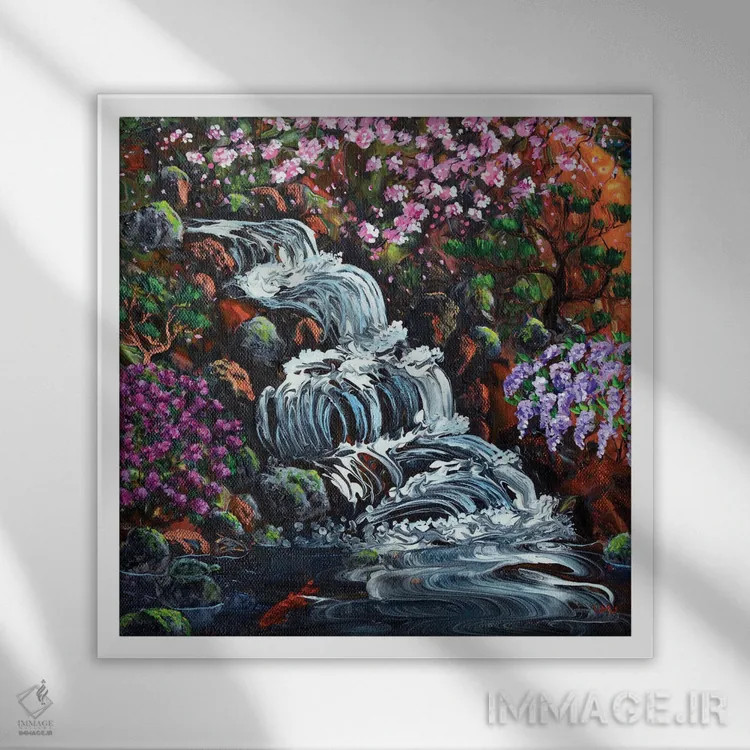 تابلو دکوراتیو آبشار پنهان اثر لورا ایورسن - نمای قابدار سفید