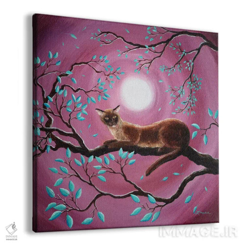 تابلو دکوراتیو گربه برمه ای شکلاتی در برگ های رقصان اثر لورا ایورسن - نمای پرسپکتیو محصول