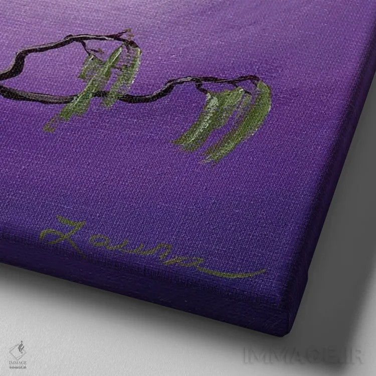 تابلو دکوراتیو جغد روی شاخه خزه ای اثر لورا ایورسن - نمای نزدیک بافت بوم