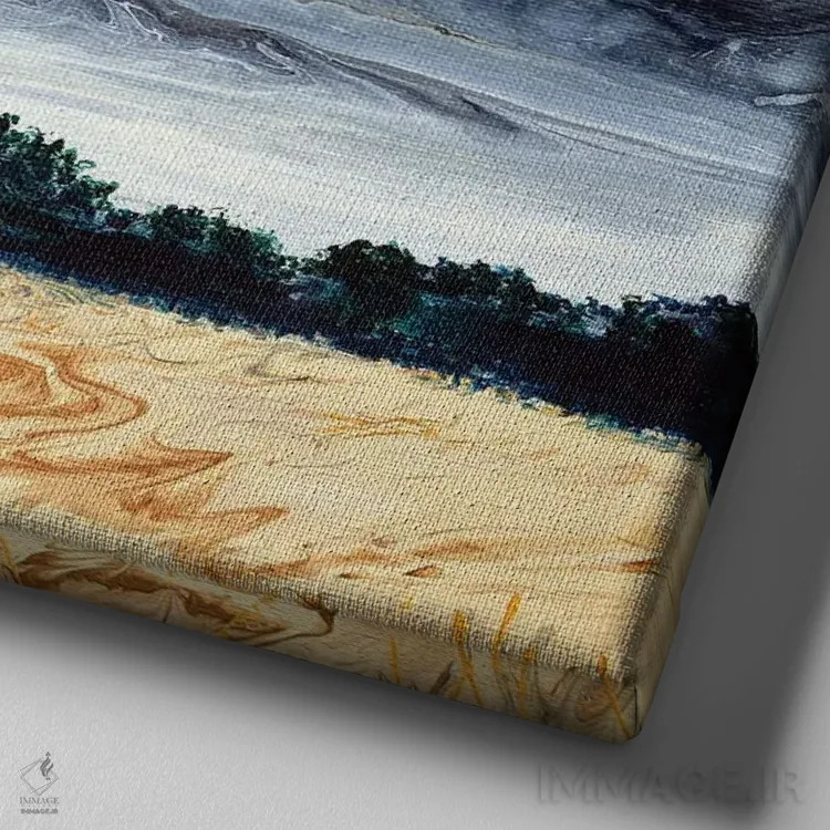 تابلو انتزاعی ابرهای طوفانی بالای دشت بلوط اثر لورا ایورسن - نمای نزدیک بافت بوم