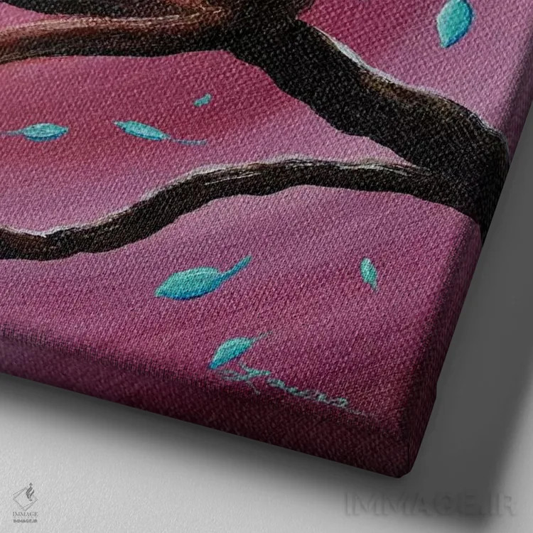 تابلو دکوراتیو گربه برمه ای شکلاتی در برگ های رقصان اثر لورا ایورسن - نمای نزدیک بافت بوم