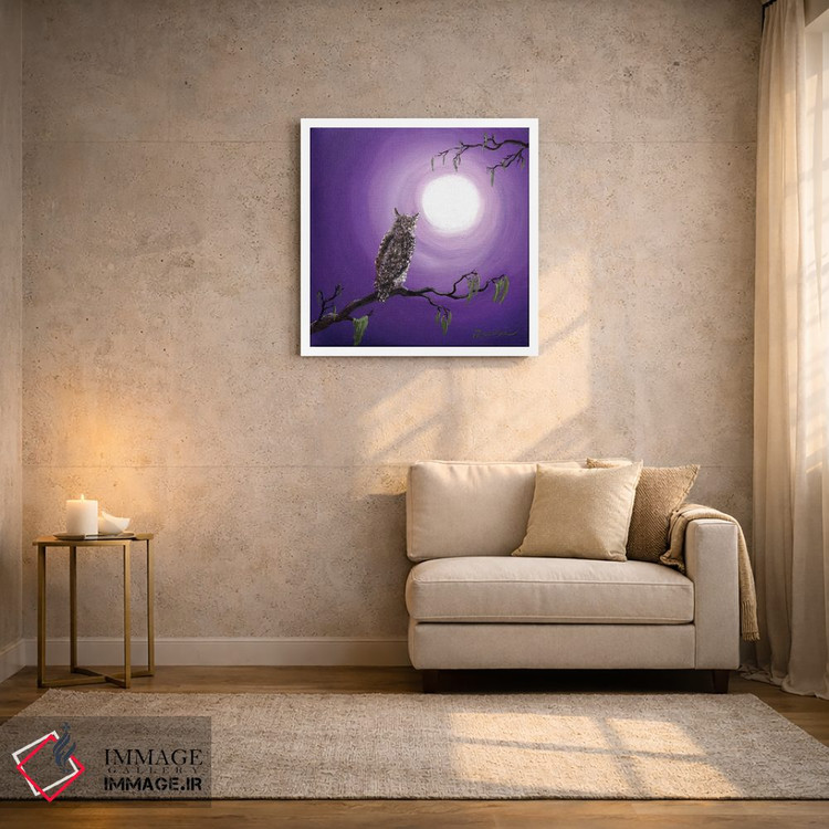 تابلو دکوراتیو جغد روی شاخه خزه ای اثر لورا ایورسن - D3W