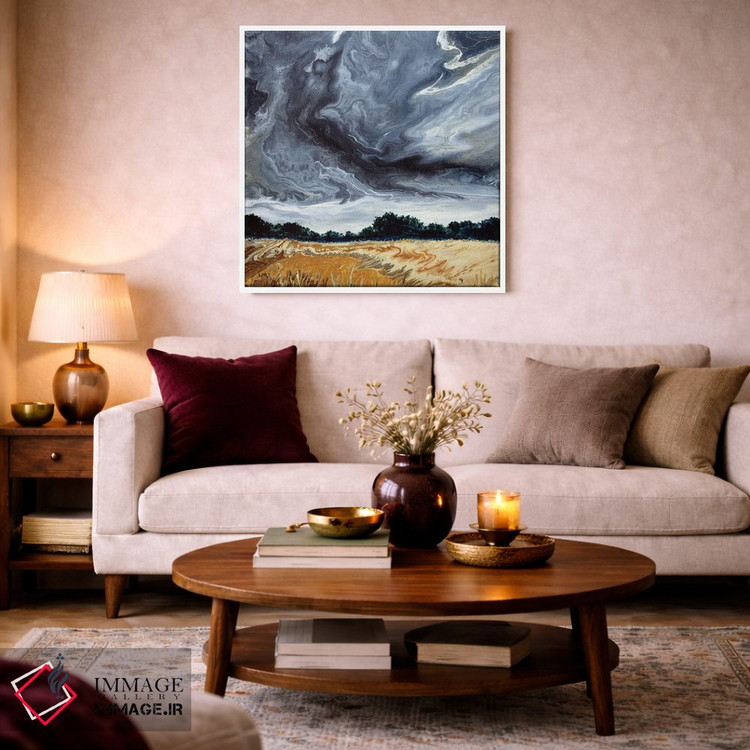 تابلو انتزاعی ابرهای طوفانی بالای دشت بلوط اثر لورا ایورسن - D1W