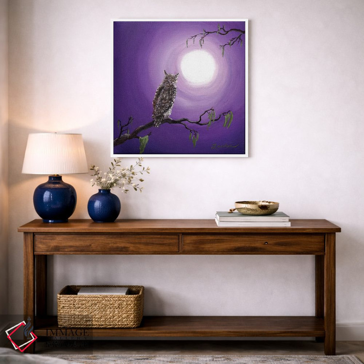 تابلو دکوراتیو جغد روی شاخه خزه ای اثر لورا ایورسن - D4W