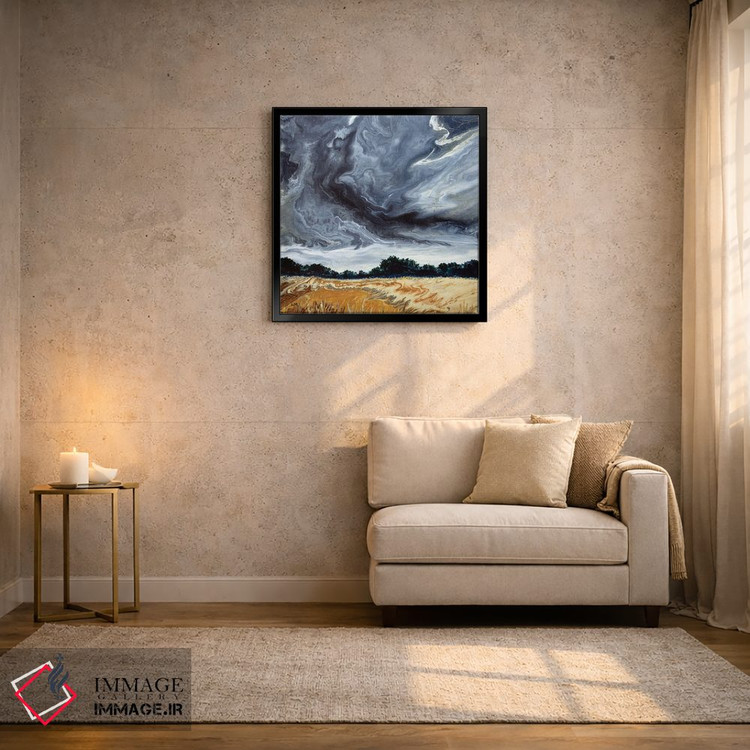 تابلو انتزاعی ابرهای طوفانی بالای دشت بلوط اثر لورا ایورسن - D2B