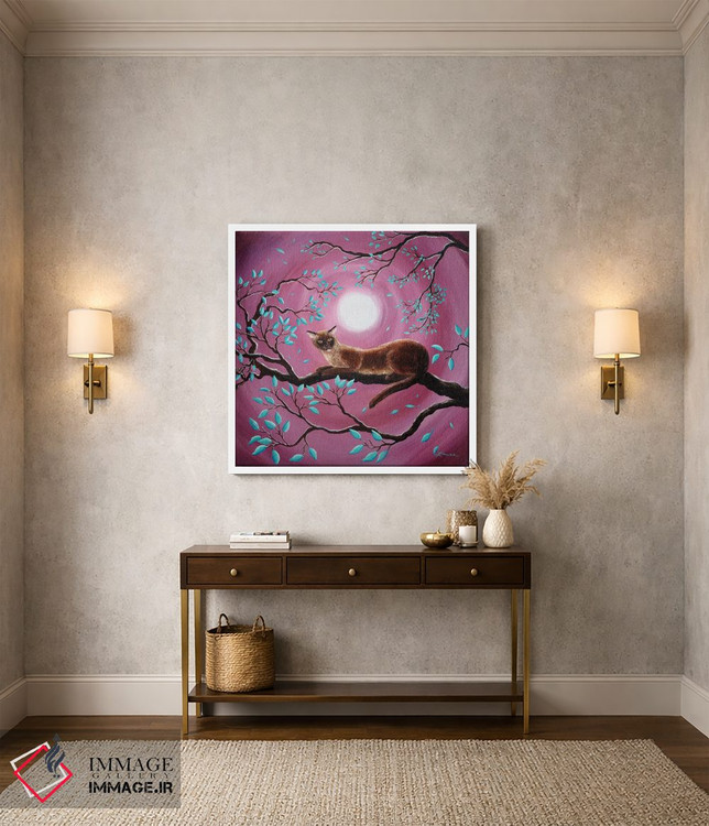 تابلو دکوراتیو گربه برمه ای شکلاتی در برگ های رقصان اثر لورا ایورسن - D2W