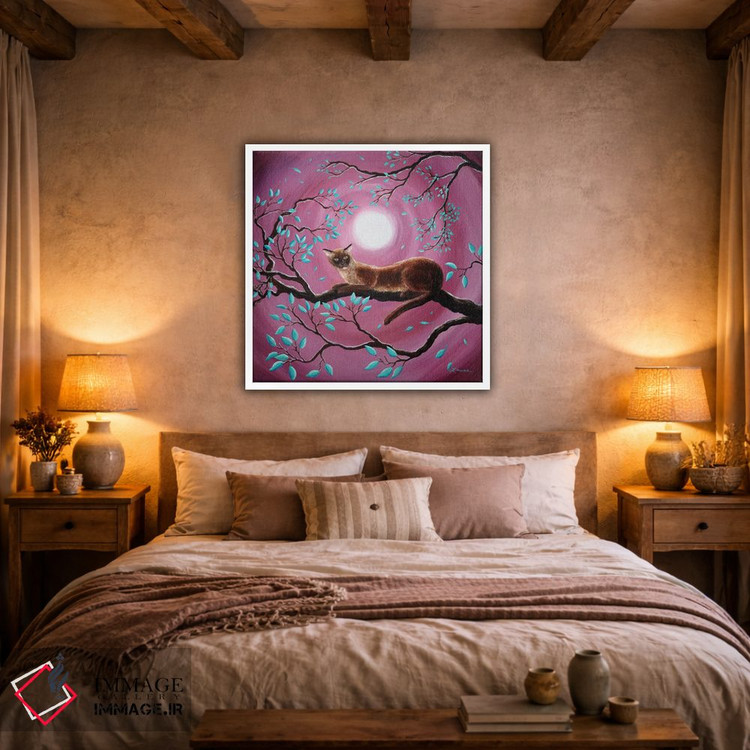 تابلو دکوراتیو گربه برمه ای شکلاتی در برگ های رقصان اثر لورا ایورسن - D1W