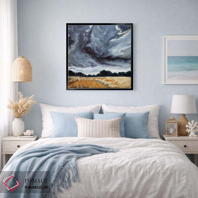 تابلو انتزاعی ابرهای طوفانی بالای دشت بلوط اثر لورا ایورسن - D3B