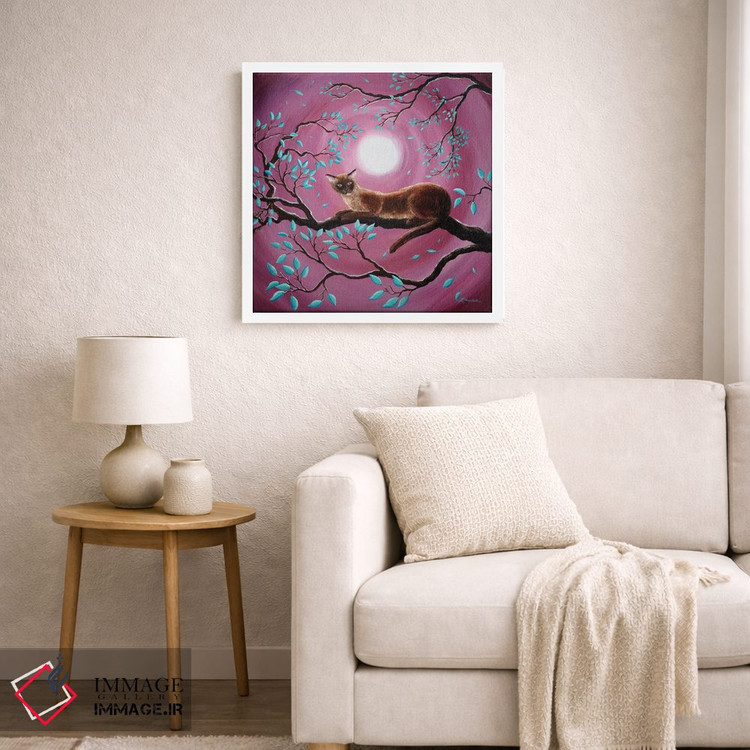 تابلو دکوراتیو گربه برمه ای شکلاتی در برگ های رقصان اثر لورا ایورسن - D4W