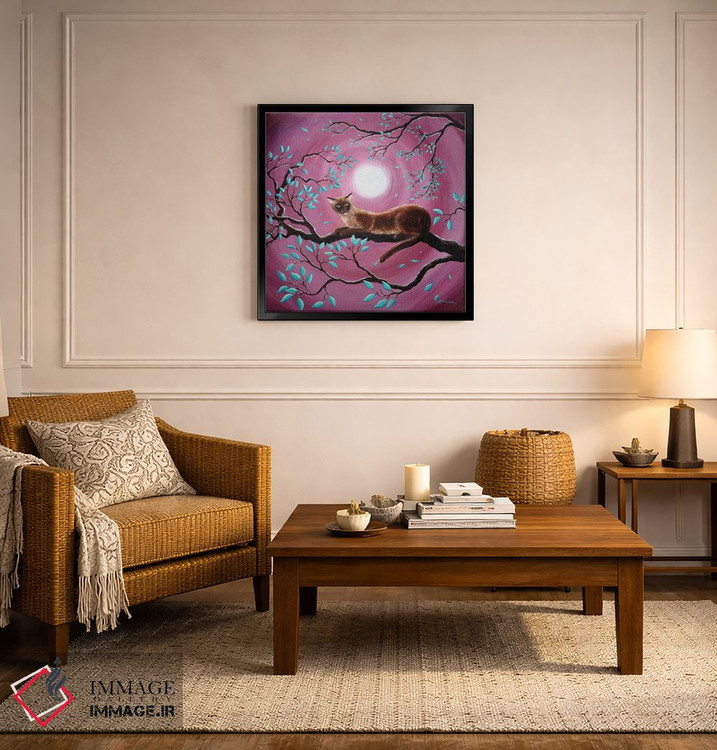 تابلو دکوراتیو گربه برمه ای شکلاتی در برگ های رقصان اثر لورا ایورسن - D5B