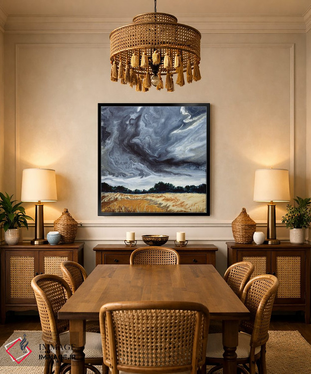 تابلو انتزاعی ابرهای طوفانی بالای دشت بلوط اثر لورا ایورسن - D4B