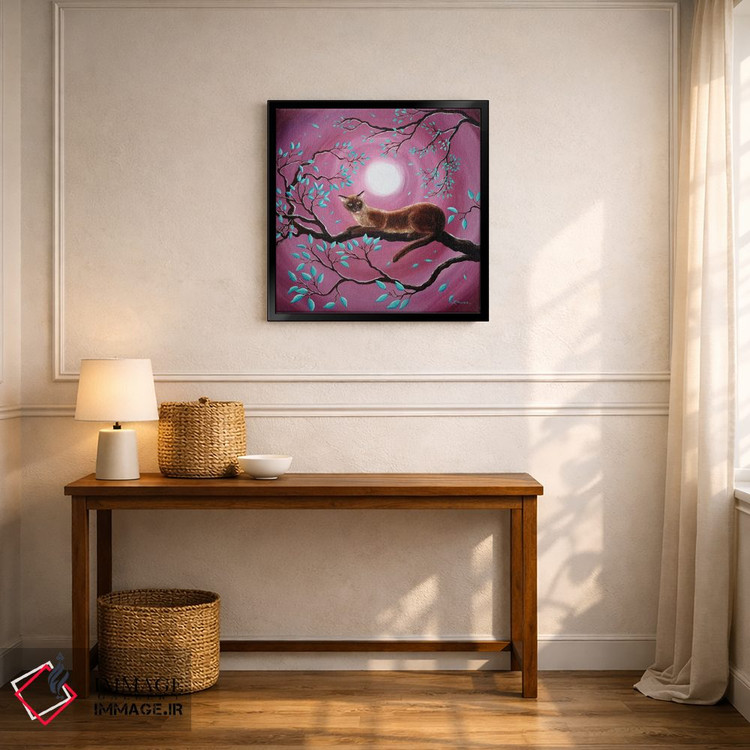 تابلو دکوراتیو گربه برمه ای شکلاتی در برگ های رقصان اثر لورا ایورسن - D6B