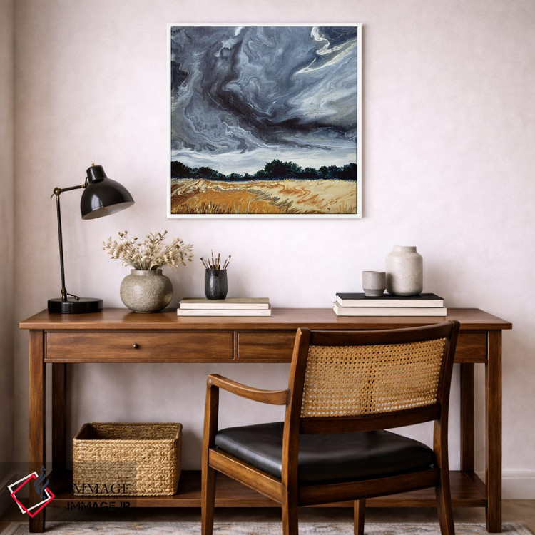 تابلو انتزاعی ابرهای طوفانی بالای دشت بلوط اثر لورا ایورسن - D6W