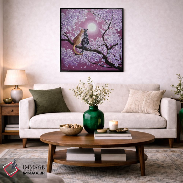 تابلو دکوراتیو گربه های تابیت نارنجی و خاکستری در شکوفه های گیلاس اثر لورا ایورسن - D4B