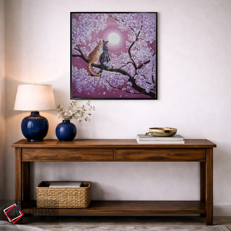 تابلو دکوراتیو گربه های تابیت نارنجی و خاکستری در شکوفه های گیلاس اثر لورا ایورسن - D5B