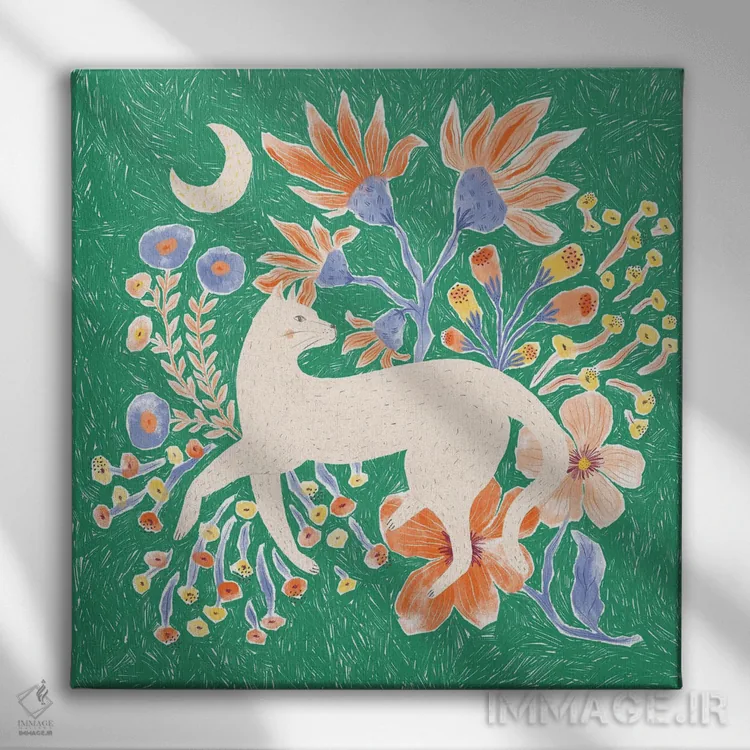 تابلو دکوراتیو گربه گلدار اثر جیل لابینیک - نمای روبهرو روی دیوار