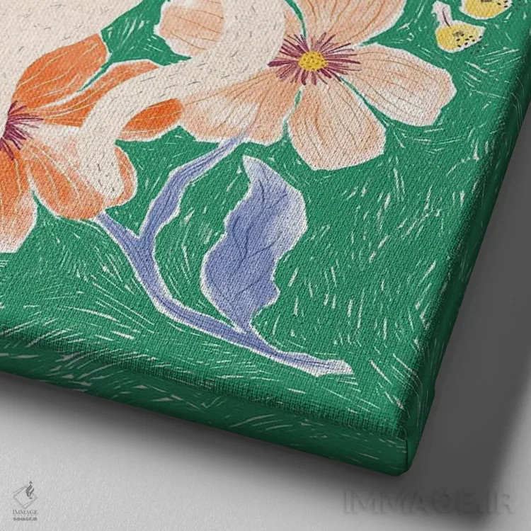 تابلو دکوراتیو گربه گلدار اثر جیل لابینیک - نمای نزدیک بافت بوم