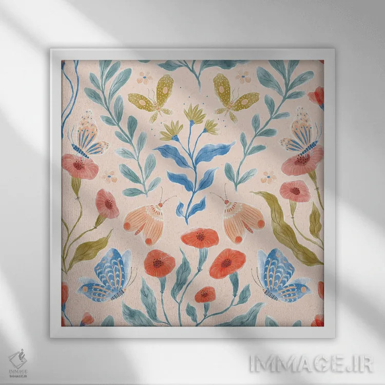 تابلو دکوراتیو باغ پروانه اثر جیل لابینیک - نمای قابدار سفید