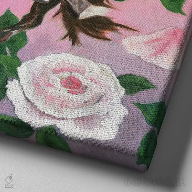 تابلو دکوراتیو روزی اثر لیزا باترز - نمای نزدیک بافت بوم