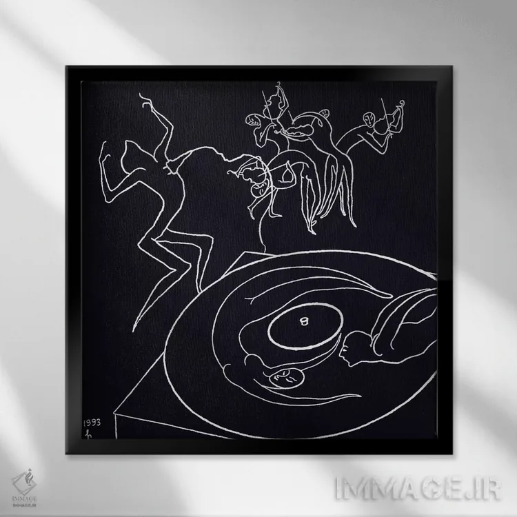 تابلو مینیمال علاقه مندان موسیقی اثر لیا چچلاشویلی - نمای قابدار مشکی