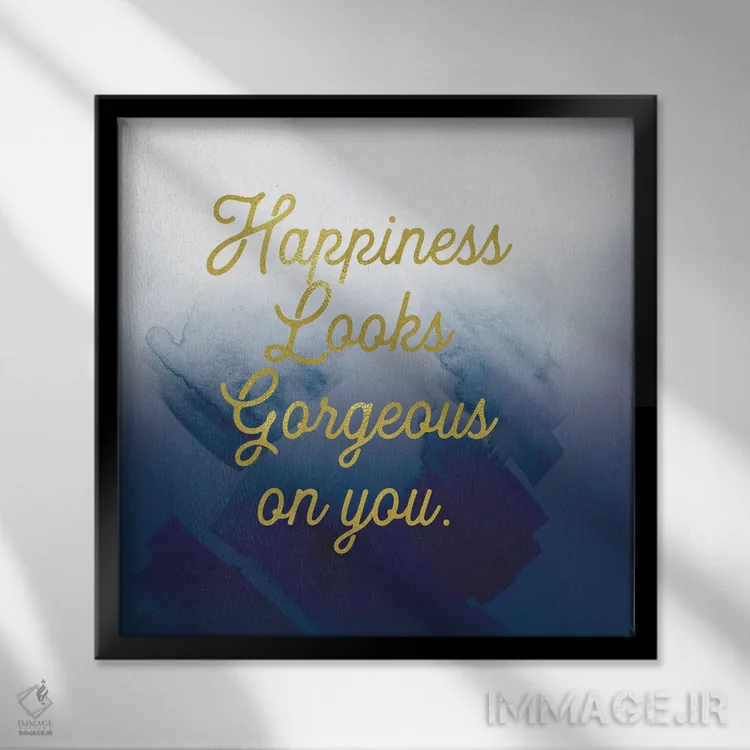 تابلو دکوراتیو شادمانی بر رنگ سرمه ای زیباست اثر لولا بیژو و کمپانی - نمای قابدار مشکی