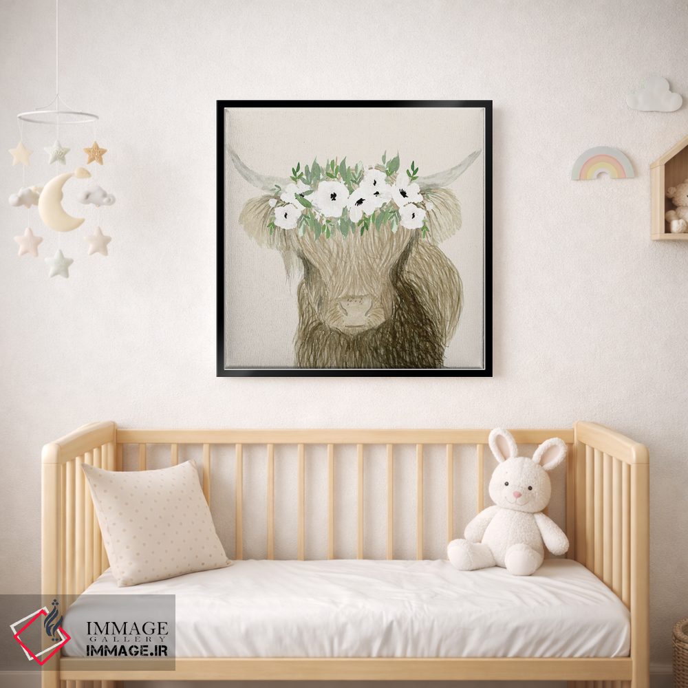 تابلو مدرن گاو نر با تاج گل اثر لوسیل پرایس - D1B