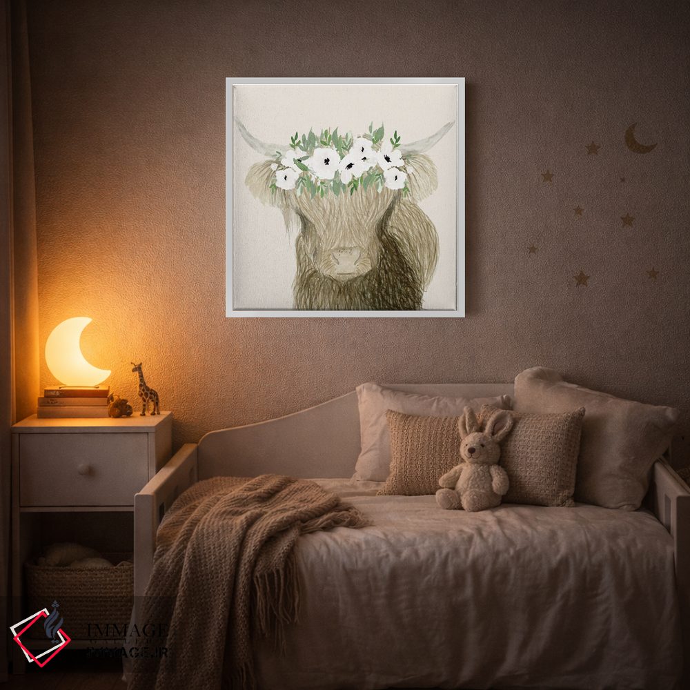 تابلو مدرن گاو نر با تاج گل اثر لوسیل پرایس - D2W