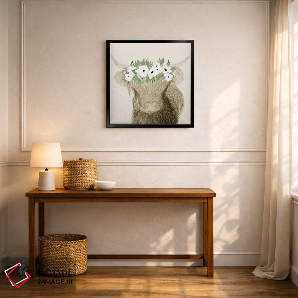 تابلو مدرن گاو نر با تاج گل اثر لوسیل پرایس - D6B
