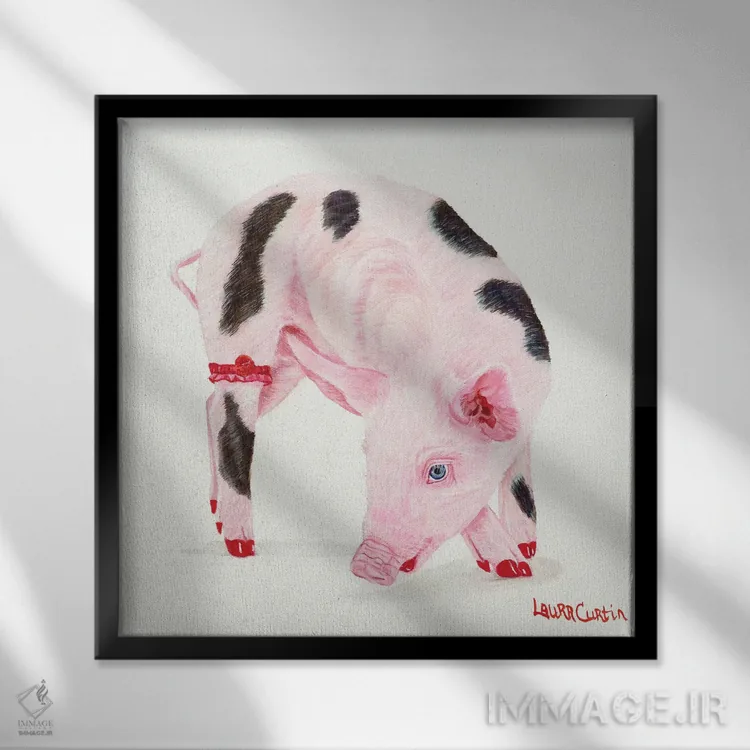 تابلو دکوراتیو خوک شقایقی اثر لورا کرتین - نمای قابدار مشکی