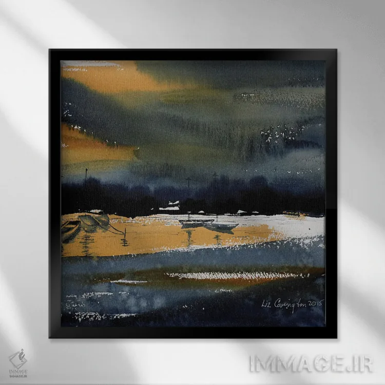 تابلو انتزاعی قایق های بندر اثر لیز کاوینگتون - نمای قابدار مشکی