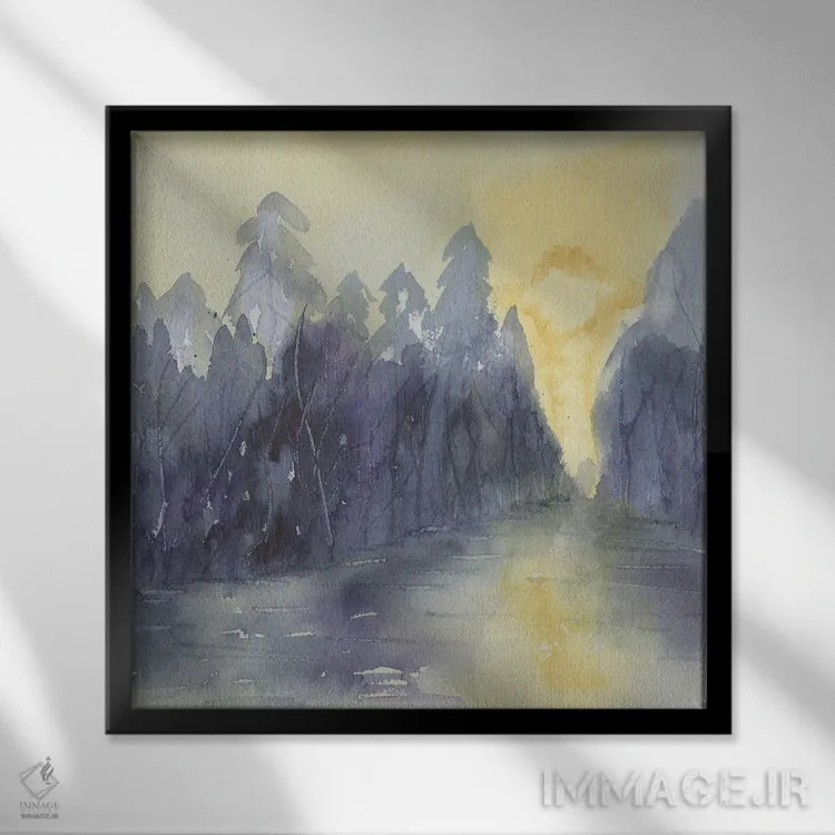 تابلو انتزاعی مه بنفش اثر لیز کاوینگتون - نمای قابدار مشکی