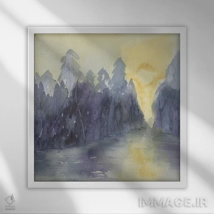 تابلو انتزاعی مه بنفش اثر لیز کاوینگتون - نمای قابدار سفید