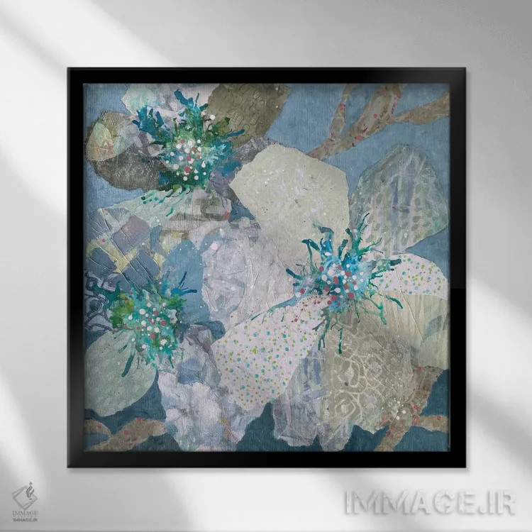 تابلو دکوراتیو آبی نعناعی، باغ وینسنت اثر لیان داکینو - نمای قابدار مشکی
